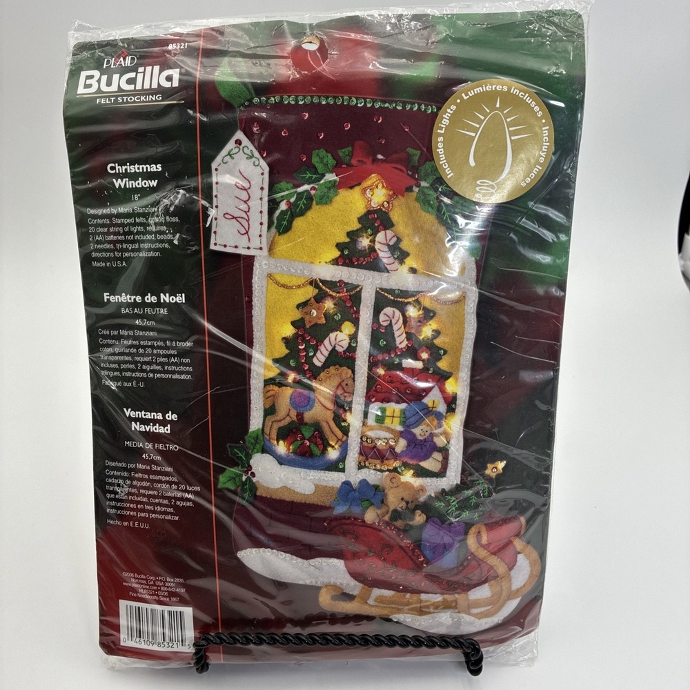 Bucilla Christmas Window Felt Stocking Kit 85321 Maria Stanziani Lighted 18" DIY